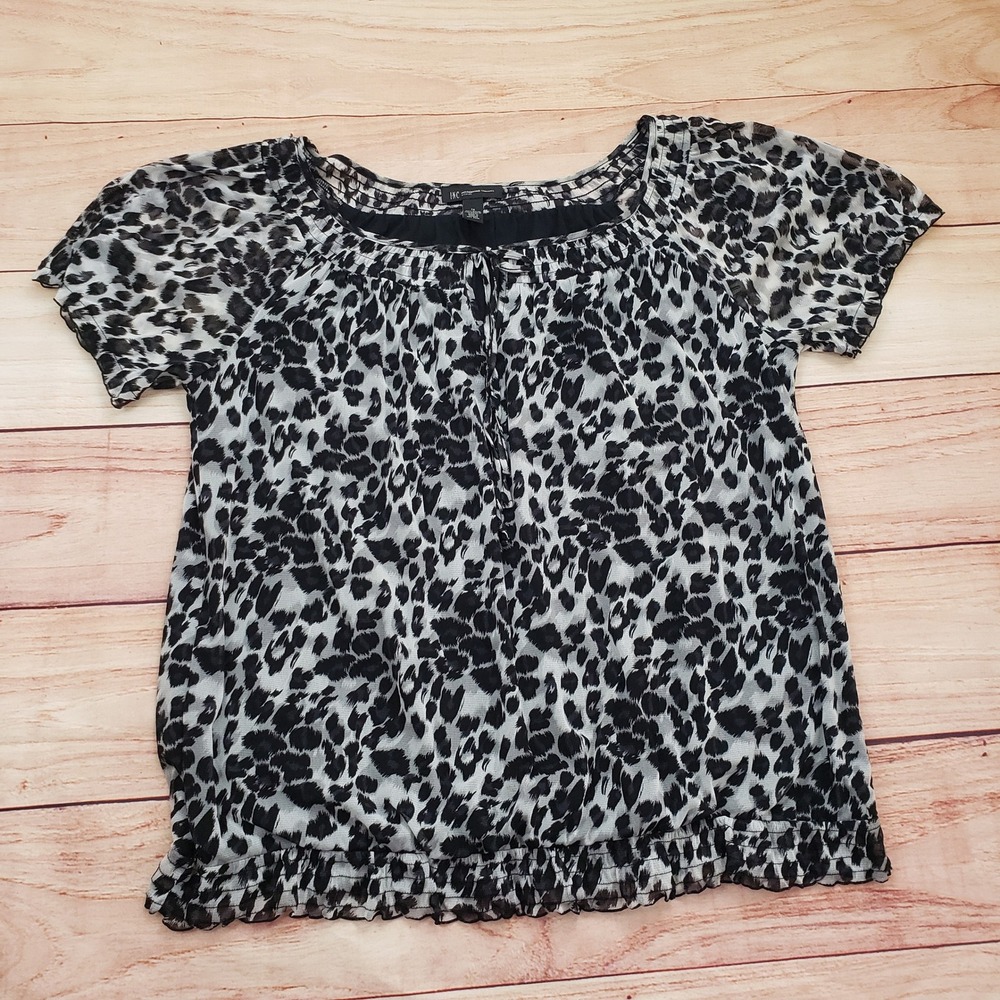 INC International Concepts Blouse Womans 1X Black Animal‎ Print Top Sheer Ladies